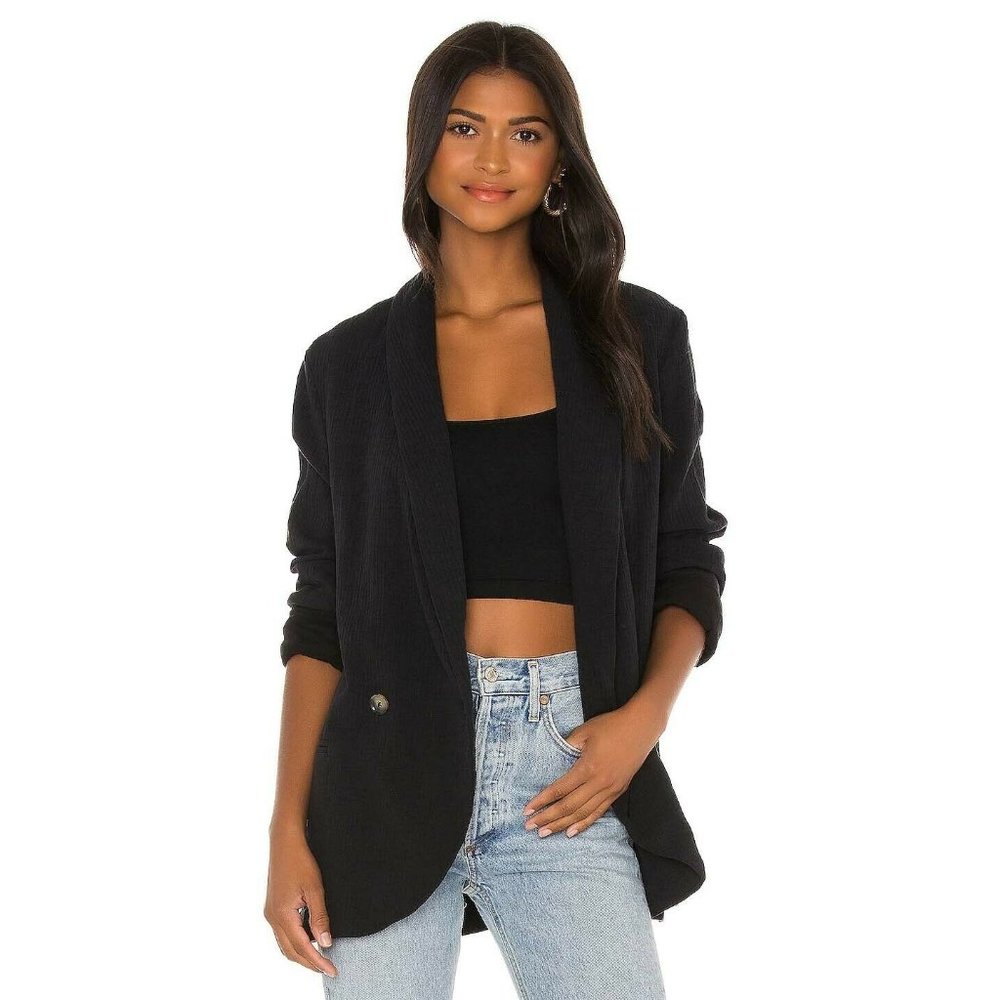 NWT FREE PEOPLE Women's Black Rowan Oversized Lightweight Cotton Blazer Size S
